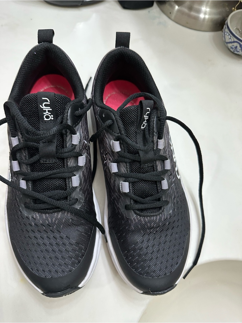 Ryka Black Athletic Sneakers with Pink Insole